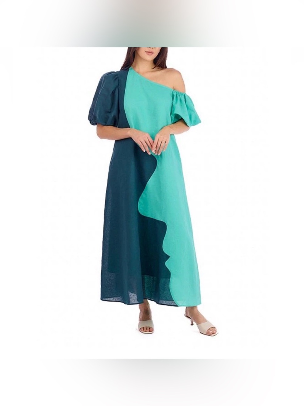 CROSBY by Mollie Burch Green and Teal Maxi Dress Asymmetrical NWT XXL
